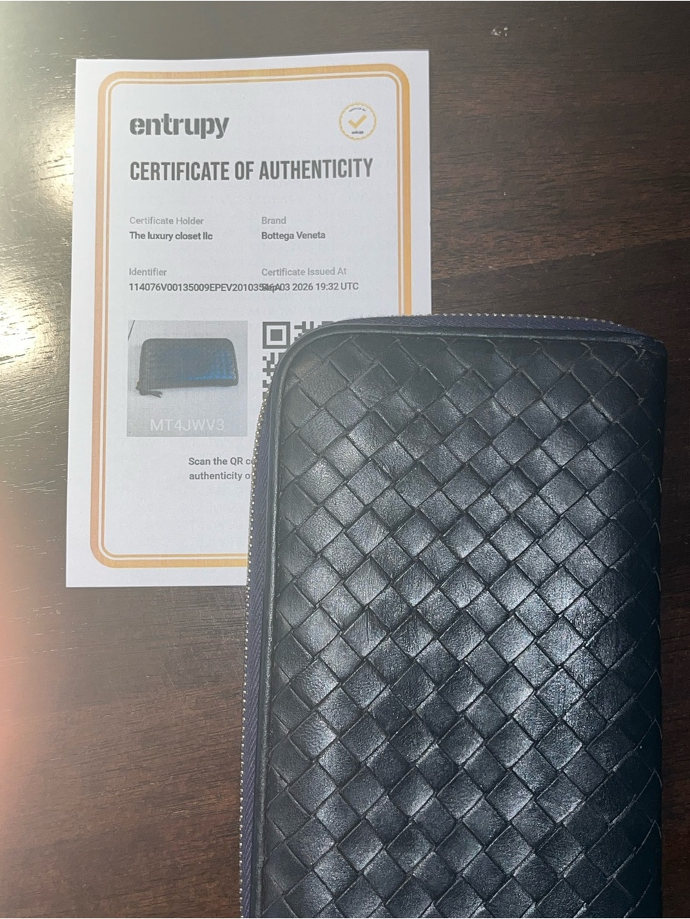 Bottega Veneta Navy Blue Woven Leather Zippy Wallet